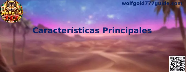 Imagen ilustrativa de las características principales de Wolfgold 777 y sus funciones de tragamonedas